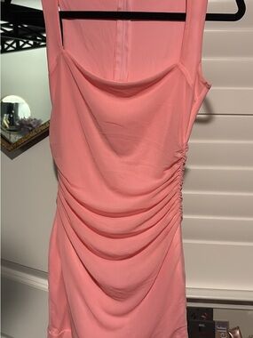 Women's Pink Ruched Square Neck Dress